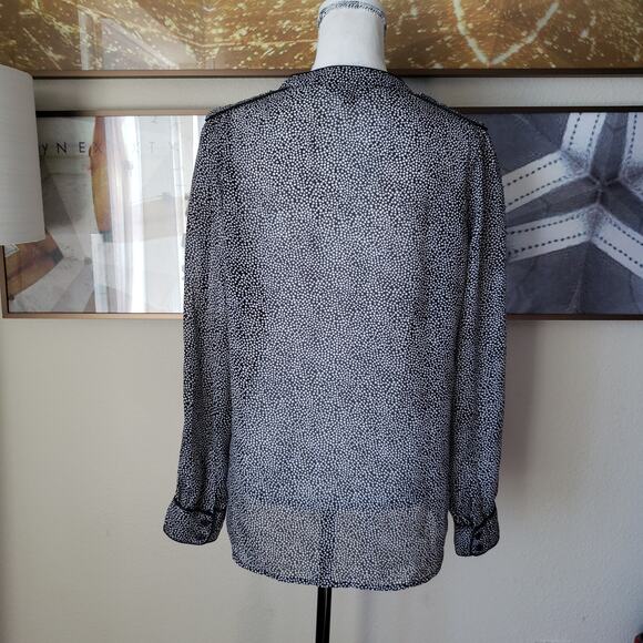 Darjoni Women's Black Polka Dots Sheer Long Sleeve Blouse Size M - Picture 2 of 5